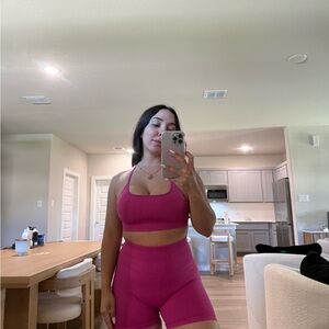 Magenta Sports Bra & High-Waist Bike Shorts Set